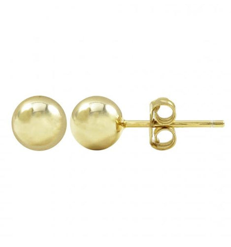 DLF Gold Plated Sterling Silver 6mm Ball, Post Stud Gold Earrings