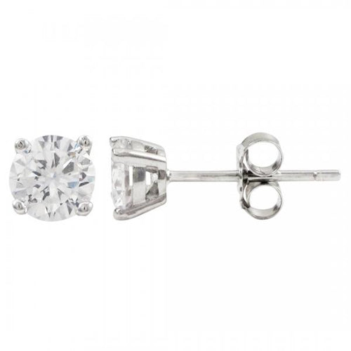 DLF White 5mm Round, Rhodium Plated Sterling Silver Post Stud Silver/White Earrings