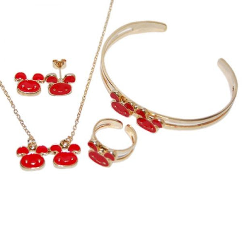 DLF Red & Gold Brass Bunny, Necklace, Braclete and Earrings Set
