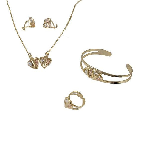 DLF Gold Colored Brass Bangle, Necklace, Ring & Earing Set WIth Tri Heart