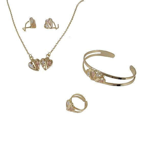 DLF Gold Colored Brass Bangle, Necklace, Ring & Earing Set WIth Tri Heart
