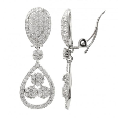 DLF Rhodium Plated Sterling Silver White, Dangling Teardrop With Flowers W17