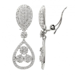 DLF Rhodium Plated Sterling Silver White, Dangling Teardrop With Flowers W17