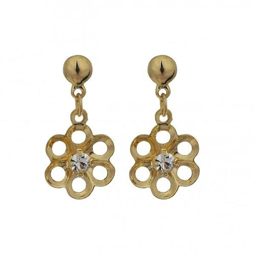 DLF Gold-White Filled Dangling Cutout Flower Post Earrings W18