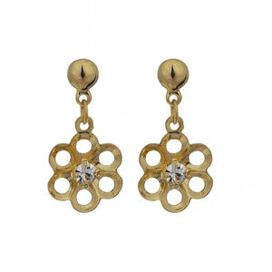 DLF Gold-White Filled Dangling Cutout Flower Post Earrings W18