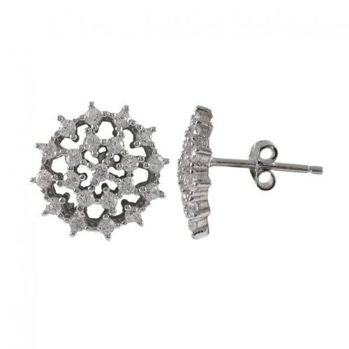 DLF Rhodium Plated Sterling Silver, Stud Post Silver/White Earrings