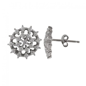DLF Rhodium Plated Sterling Silver, Stud Post Silver/White Earrings