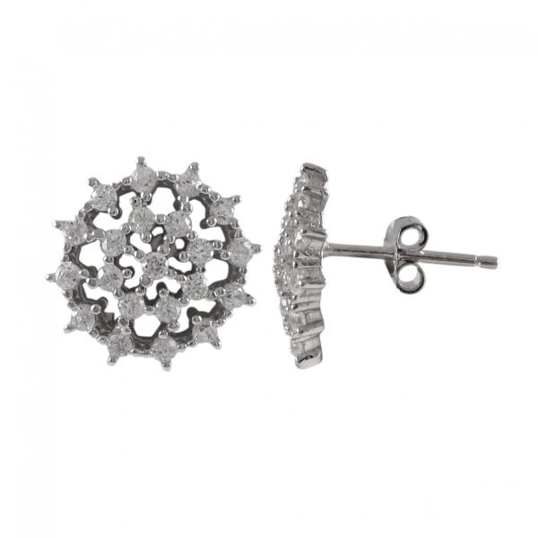DLF Rhodium Plated Sterling Silver, Stud Post Silver/White Earrings