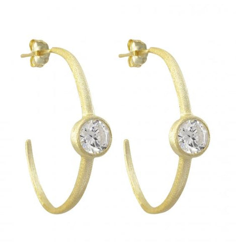 DLF Gold Plated Sterling Silver, White Hoop Post Earrings