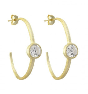 DLF Gold Plated Sterling Silver, White Hoop Post Earrings