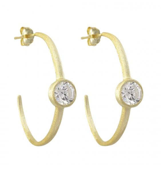 DLF Gold Plated Sterling Silver, White Hoop Post Earrings