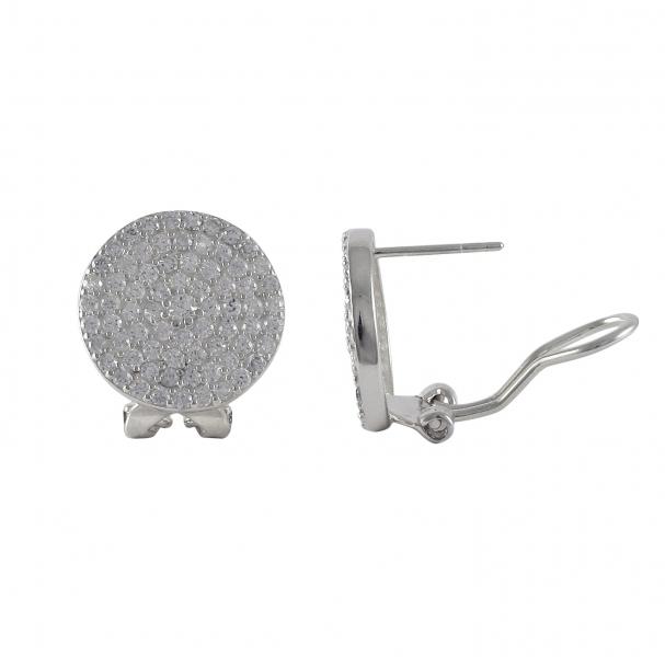 DLF Sterling Silver 16mm Round Post Clip Silver/White Earrings
