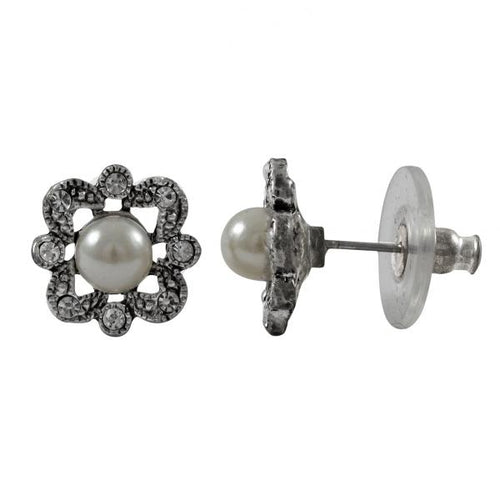 DLF Flower With A Pearl Silver/White Earrings W18