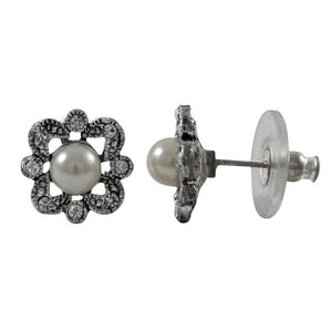 DLF Flower With A Pearl Silver/White Earrings W18