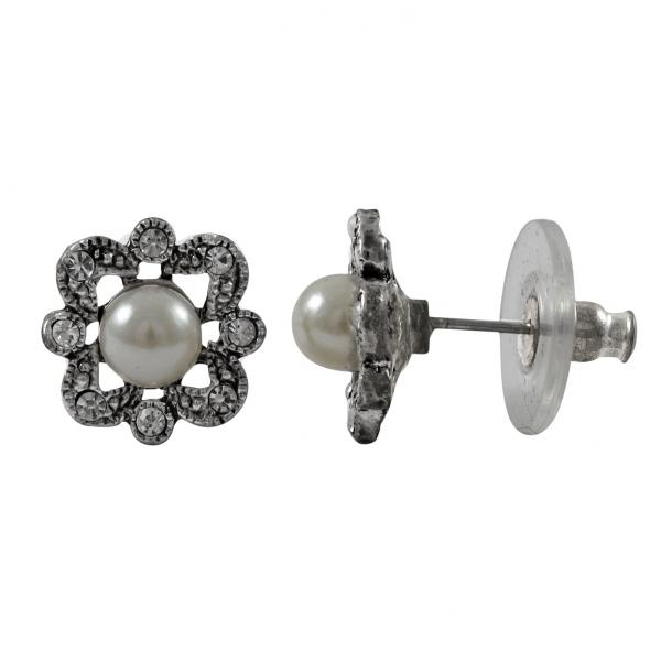 DLF Flower With A Pearl Silver/White Earrings W18