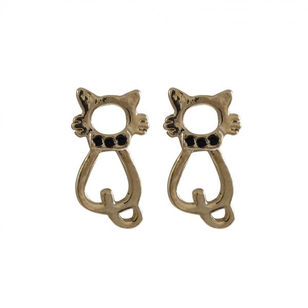DLF Gold Cat With Black Enamel Dots Gold Plated Brass Post Earrings W18