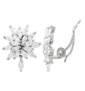 DLF Rhodium Plated Sterling Silver White, Marquise CZ Cluster Clip Earrings W17