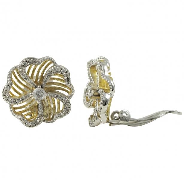 DLF Two Tone Sterling Gold Silver -Brass Clip- Earrings W17