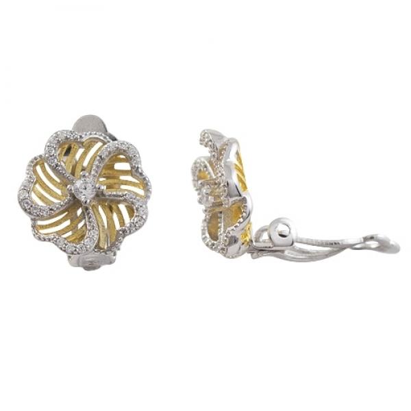 DLF Two Tone Sterling Gold Silver Earrings W17